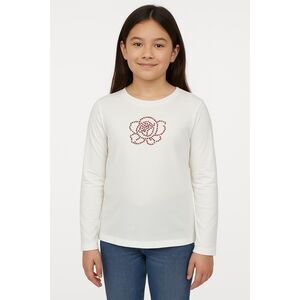 Flower Gem White Shirt Girls 4 XS Long Sleeve T Shirt Classic School Summer Fall